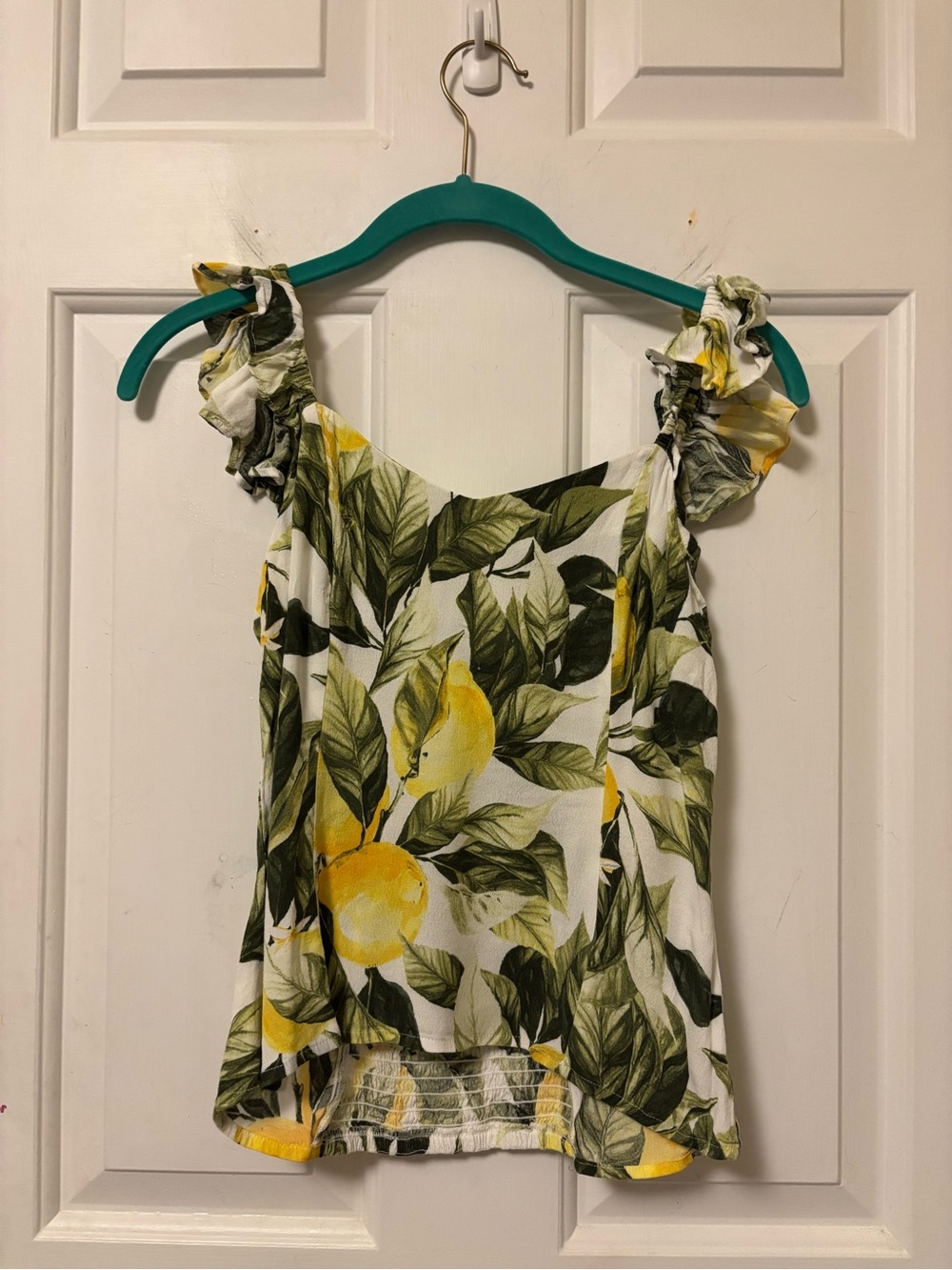 H&M White Yellow Italian Lemon Print Ruffle Strap Camisole Tank Top Size Small S